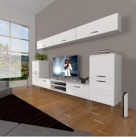 Resim Decoraktiv Eko 9 Mdf Dvd Krom Ayaklı Tv Ünitesi Tv Sehpası - Parlak Beyaz 