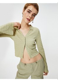 Resim Koton Uzun Çan Kol Gömlek Dokulu Slim Fit Yeşil 4sal10133ık 4SAL10133IK780 Yeşil 