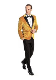 Resim Wessi Kadife Slim Fit Sarı Erkek Smokin Ceket Sarı 