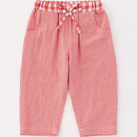 Resim Çocuklar ve Gençler için Kırmızı ve Beyaz Gingham Joggers Cep ve Kurdele Detaylı - Erkek ve Kız Çocukları için Rahat Pamuk Uzun Pantolon, Tüm Mevsim Günlük Giyim, Çocuk Giyim, Dış Mekanlar İçin 