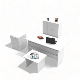 Resim L'occi Concept Diego Abce Ofis Masa Sehpa Keson Klasör Dolabı 4'lü Büro Masa Takımı Beyaz 