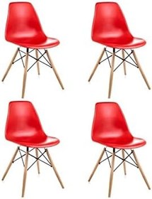 Resim Kırmızı Eames Sandalye - 4 Adet - Cafe Balkon Mutfak Sandalyesi 