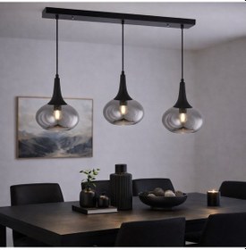 Resim Tt602-3s-sy-füme Tt Ayd. Mat Siyah - Füme 3 Lü Hunili Tom. Avize Siyah - Füme 