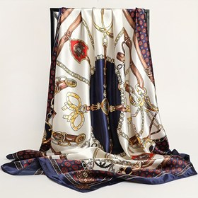 Resim 1 adet 90*90cm Lüks Stil Şal Açık Hava Güneş Şapkası Moda Kadın İnce Eşarp Dört Mevsim Boyun Gaiter Yeni Çizgi Baskı Desen Kare Şal Renk B Turuncu Kırmızı Beyaz Klasik Yeşil Kare Eşarp Kadın Yumuşak Sıcak Başörtüsü 