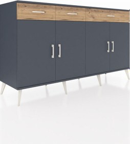 Resim Kronos Konsol 4 Raflı 3 Çekmeceli 4 Kapaklı 176x59x99 Antrasit-antrasit/çam Antrasıt/atlas Çam - Antrasıt 