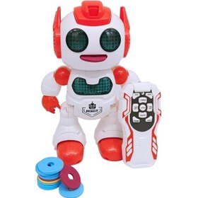 Resim Uzaktan Kumandalı Disk Atan Akıllı Oyuncak Robot Işıklı Müzikli Dansçı Robot - Turuncu 