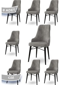 Resim Canisa Neta Serisi, 1.sınıf Babyface Kumaş , Siyah Gürgen Ayak, 8 Adet Gri Mutfak Sandalye Gri 