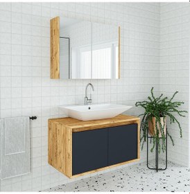 Resim Banos Roomart Ahşap-Antrasit Mdf 85 Cm Aynalı Banyo Dolabı Antrasit 