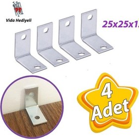 Resim 4 Adet Mobilya Eşya Dolap Duvar Sabitleyici Köşe Bağlantı L Demir Gönye Deprem Güvenliği 25x25x15mm 