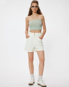 Resim Koton Yüksek Bel Şort Düğmeli Beli Lastikli Cepli Paçası Katlı Rahat Kalıp Beyaz 4sal40035mw Beyaz 