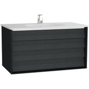 Resim VitrA Frame 61233 Lavabo Dolabı Çift Çekmeceli, Etajerli Lavabolu 100cm, Mat S.siyah - H. Siyah Meşe 