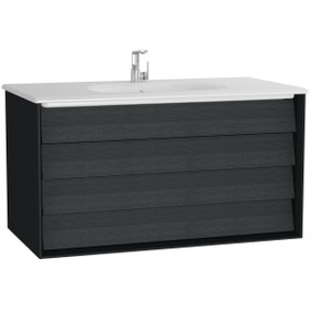 Resim VitrA Frame 61233 Lavabo Dolabı Çift Çekmeceli, Etajerli Lavabolu 100cm, Mat S.siyah - H. Siyah Meşe 