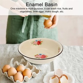 Resim 1/2 adet 25.91cm Retro Emaye Leğen Eski Moda Ev Emaye Leğen Kalınlaştırılmış Karıştırma Leğeni Mutfak Yıkama Leğeni Malzemeleri 