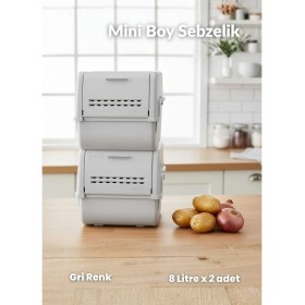 Resim Jet's Home 2\'li Mini Boy Patates Soğan Sepeti Bpa Free Sebzelik Organizer Kutu Motek Gri 8 L 