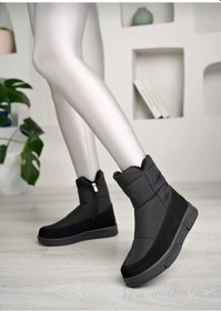 Resim Dayanıklı Kaymaz Taban Su Geçirmez Ortopedik Esnek Fermuarlı Kadın Günlük Kar Botu Siyah 