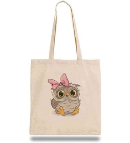 Resim Bez Çanta Baykuş Karikatür Çizimi İllüstrasyon, Sevimli Baykuş, Pembe Fiyonklu Bebek Baykuş Bej 