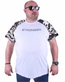 Resim MocGrande Büyük Beden Raglan Sleeve Camouflage Erkek Tişört 23146 Beyaz 
