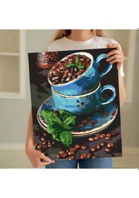 Resim Sayılarla Boyama Seti 40 x 50 CM Tuval Şasesine Gerili Çekirdek Kahve Fincanı 