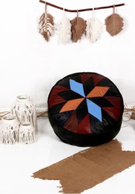 Resim Ottoman Pouffe İskandinav El Yapımı Hakiki Kuzu Derisi Bohem Bahçe Balkon Bungalov Puf Minder 60x30cm(DOLGULU) 