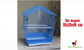 Resim Dayang iki kapılı çatılı muhabbet kuşu kafesi 35x28x46 cm mavi 
