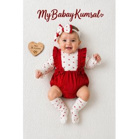 Resim Çayzen Kız Bebek Kalpli Romper ( Bandana Çorap ) Aksesuarlı 2068 