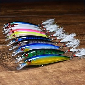 Resim 10 Adet Karışık Renkli Minnow Balıkçılık Yem Seti - Av ve Balıkçılık için Dayanıklı ABS Malzeme, Minnow Yem Seti 
