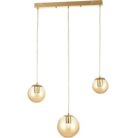 Resim Pigaro 3 Lü Yemek Masası Üstü Bal Renk Camlı Modern Sarkıt Avize - Gold Kaplama Gold 