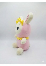 Resim 35 Cm Ayçiçeği Kostümlü Pembe Peluş Tavşan - Yumuşak Uyku Arkadaşı - Sun Flower Nakışlı Beyaz - Pembe 
