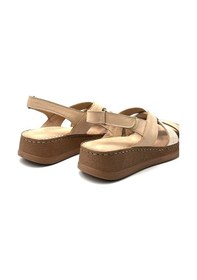 Resim Kindep Clavi Hakiki Deri Poli Hafif Taban Comfort Günlük Kadın Sandalet Bej Bej 