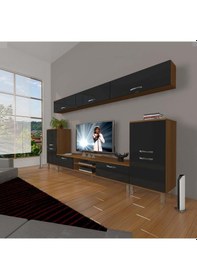 Resim Decoraktiv Eko 9 Mdf Dvd Krom Ayaklı Tv Ünitesi Tv Sehpası Ceviz - Siyah 