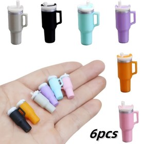 Resim 6'lı Paket Minyatür Termal Bardaklar Pipetli, Bebek Evi Ölçekli Plastik Bardaklar, DIY Mikro Model Yemek Sahne Aksesuarları 