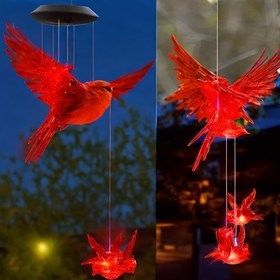 Resim California Cardinal Güneş Enerjili Rüzgar Çanı, 6LED Asılı Bahçe Gece Lambası, Akrilik Dış Mekan Dekoru, Nikel Pil, Kuş Dekoru, Ev Dekoru için Mükemmel 