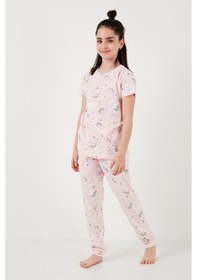 Resim Lela % 100 Pamuk Bisiklet Yaka Kısa Kollu Kız Çocuk Pijama Takımı 6651002 Pembe-Beyaz 
