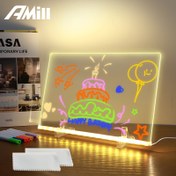 Resim 1 Takım USB Akrilik LED Işık, LED Mesaj Panosu, 7 Renkli Akrilik Karanlıkta Parlayan Çizim Tableti - Ofis ve Ev Hediyesi 