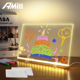 Resim 1 Takım USB Akrilik LED Işık, LED Mesaj Panosu, 7 Renkli Akrilik Karanlıkta Parlayan Çizim Tableti - Ofis ve Ev Hediyesi 