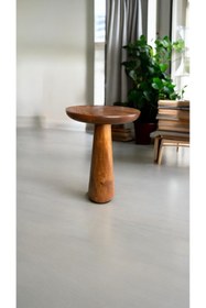 Resim Simillo Home&Living WOOD Wooden Ahşap Tekli Konik Mantar Yan Sehpa Modern Açık Ceviz Renk Fiskos 