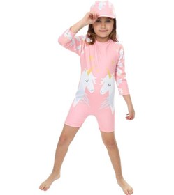 Resim My Kids Wear Şapkalı Fermuarlı Uzun Kollu Kız Çocuk Mayo Mor - Mavi 