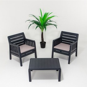 Resim Lara 1+1+S Bahçe Takımı Balkon - Bahçe - Teras Mobilyası / Antr Gri 