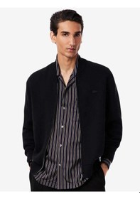 Resim Lacoste Erkek Classic Fit Fermuarlı Kolej Yaka Pamuklu Yünlü Kalın Hırka Siyah Siyah 