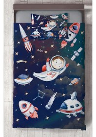 Resim Mekta Home Bebek Ve Çocuk Odası Uzaylı Astronot Desenli Yatak Örtüsü Renkli 