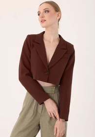Resim Marbella Kadın Tek Düğmeli Crop Blazer Ceket 