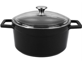 Resim Lava Döküm Yuvarlak Tencere Cam kapaklı Glaze Çap 20cm Kırmızı 