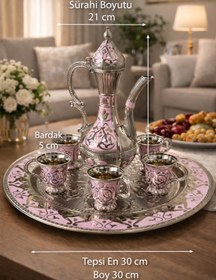 Resim RASHA COLLECTION Premium Pembe Zemzem İkram Seti - 6 Bardaklı Şık Umre & Hac Hatıra Sunumluk 