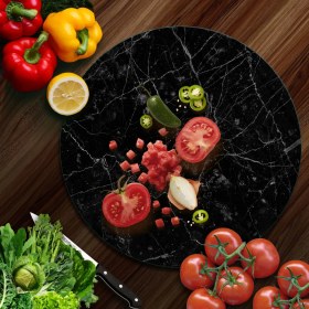 Resim Decovetro Cam Kesme Tahtası Yuvarlak Siyah Granit Desenli 30X30 cm 