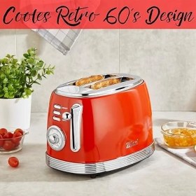 Resim 60'lı Yılların Retro Ekmek Kızartma Makinesi 2 Dilim Paslanmaz Çelik | Çift Yuvalı Ekmek Kızartma Makinesi | 6 Kademeli | Otomatik Kapanma | Çıkarılabilir Kırıntı 