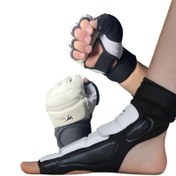 Resim Tekvando ve Dövüş Sporları için Kalınlaşmış Yarım Parmak Eldivenleri ve Koruyucu Ekipman Seti. 