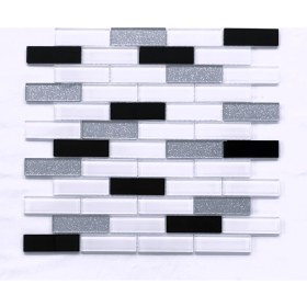 Resim MozaiKristaL Mutfak Tezgah Arası ve Tüm Yüzeyler Için Kristal Cam Mozaik. Cam Ölçüleri: 23X73 Mm. File Karo Ölçüsü: 30X30 Cm. Renk: Beyaz-Siyah-Gümüş Mix ( 1 Kutu = 11 File Karo =1 M2 Fıyatıdır ) 