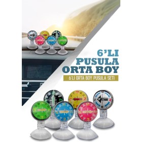 Resim Şüscaroto Araç Içi Vantuzlu Pusula Seti Orta Boy 6'lı Ayarlı Nostalji Renkli 