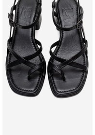 Resim Luvishoes Lavısh Siyah Hakiki Deri Kadın Kalın Topuklu Sandalet Siyah 