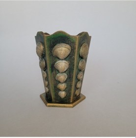 Resim Âric Deniz Kabuklu Ahşap Vazo'-yeşil/altın 